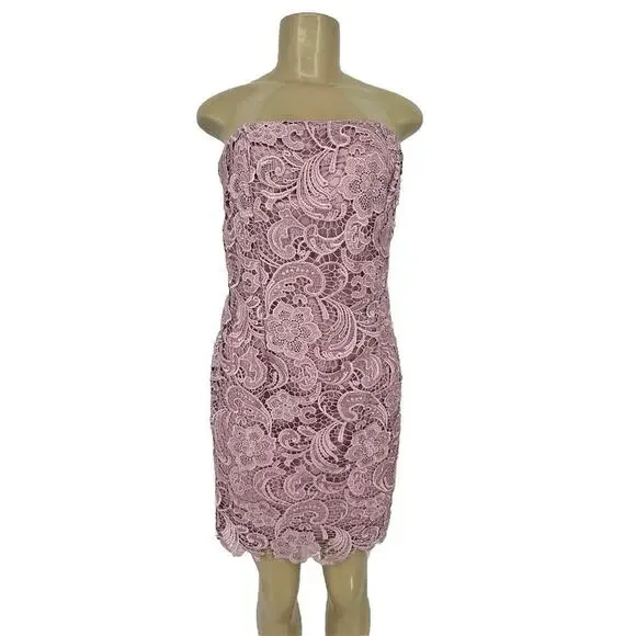 Adrianna Papell | Dresses | Adrianna Papell Size 4 Womens Lace Blush Pink  Straple Mini Dress Party C9 | Poshmark